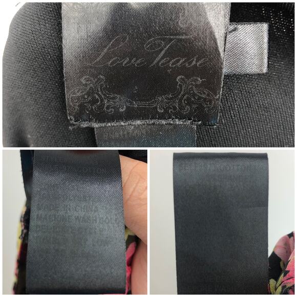 Love Tease SMALL Y2K Black Pink Floral Babydoll Empire Bodycon Sheath Mini Dress - Picture 5 of 5